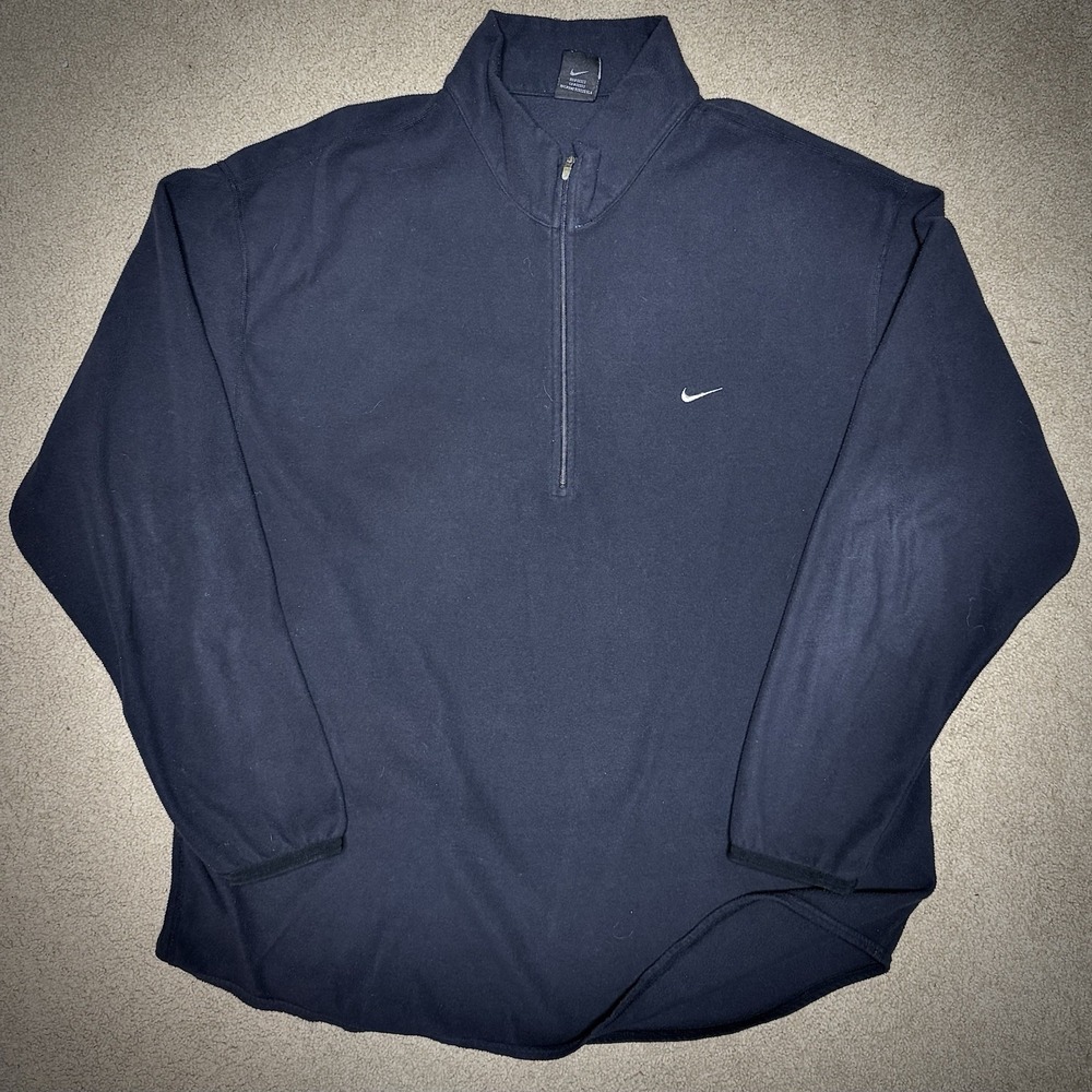Vintage Y2K Nike 1/4 Zip Pullover Men's XXL Black Fleece Therma Fit Lightweight